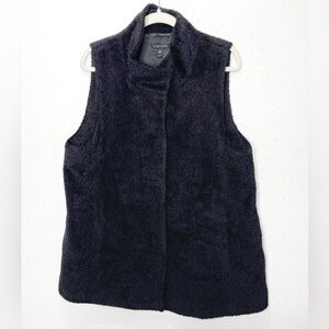 Eileen Fisher Black Wool Suri Alpaca Stand Collar Vest Snap Front Pockets Large